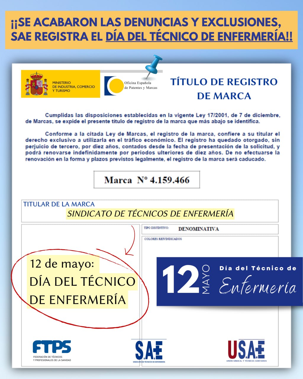 EL 12 DE MAYO SE CELEBRA EL DÍA DEL TÉCNICO DE ENFERMERÍA